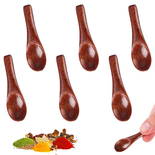 YALiya 6 Pezzi Cucchiaio legno, Cucchiaini per Spezie, Cucchiaio per Miele, Cucchiaino legno, di Rotondi Piccoli, Per le Salse Sale Zucchero Spezie Immersioni Caffè Senape