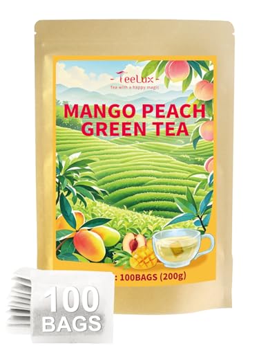 Image of TeeLux Mango Peach Green Tea, Steamed Green Tea Blend, Fruit Aroma, 100ct