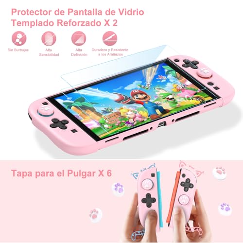 Younik Funda Switch 2 para NS Switch 2 (2025), Kit de 15 en 1 Accesorios Incluye Funda de Transporte con 19 Ranuras para Tarjetas de Juego, Carcasa Protectora para Consola y J-Con (Rosa) - imagen 4