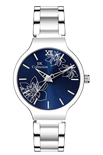 IIK COLLECTION Watches for Women Round Studded Dial |Analogue Quartz Movemnet Ladies Watch|Long Battery Life|Stainless Steel Adjustable Bracelet Chain Strap|Double Lock Clasp Safety Watches for Girls
