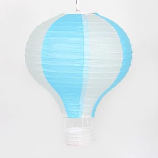 16in Hanging Hot Air Balloon Paper Lanterns, Reusable Chinese Japanese Party Ball Lamps Decorations Wedding Birthday Anniversary Christmas Engagement, Set of 6,Light Blue Stripe