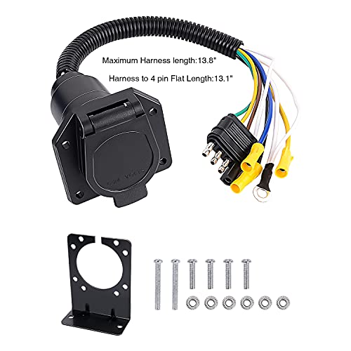 Nilight 4-Way Flat To 7-Way Round Rv Blade Trailer Adapter Reverse Plug With Mounting Bracket, 2 Years Warranty #TOP4