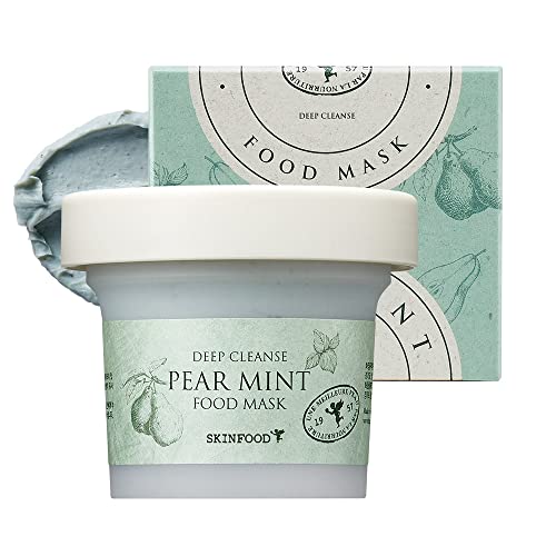 Skinfood Mask Pear Mint 120G - Facial Pore Cleanser, Soothing & Hydrating Body Skin - Pore & Sebum Clearing, Cooling Bubbles Scrub Wash Off Face Masks W/Rice Powder - Shower-Proof Texture (4.23 Oz) #TOP7