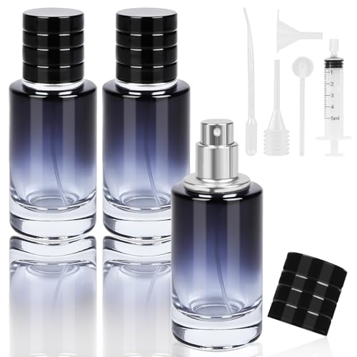 LOPHE Mini przenośny rozpylacz do perfum, 3 x 30 ml, buteleczka do perfum do wielokrotnego napełniania, gradient kolorów, niebieski, mini przenośna buteleczka z rozpylaczem do podróży dla mężczyzn i