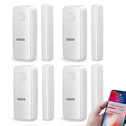 EVERSECU Tuya Smart WiFi Door Sensor Open/Close Detector App Notification Battery Operated, Compatible with Amazon Alexa, Google Assistant, No Need Hub (4pcs)