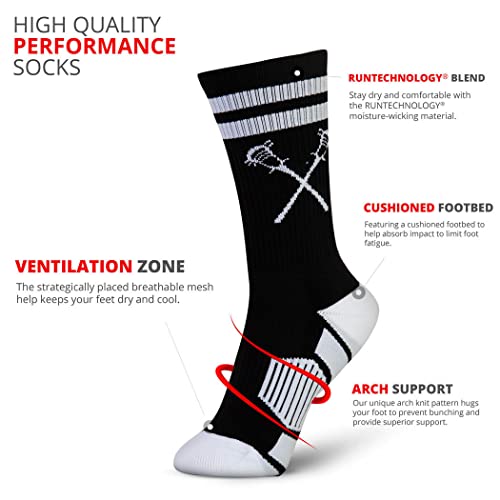 ChalkTalkSPORTS Lacrosse Performance Crew Socks - Retro Crossed Sticks - Youth & Adult - Multiple Colors - Lax Mid-Calf Socks3