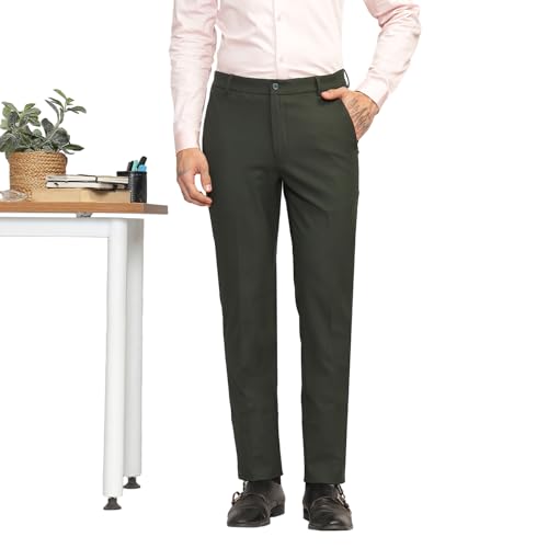 Image of SUBTRACT Men 4 Way Stretch Wrinkle Free Slim Fit Formal Trouser in with 2 Inch Flexible Waistband | Men's Trousers for Office Or Party