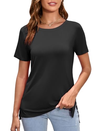 Herou Summer Women Casual Short Sleeve Tops T-Shirts Tees with Side Split2