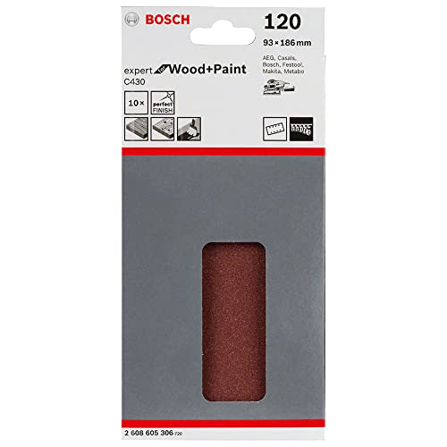 Bosch Professional Schleifblatt Expert (für Wood und Paint Holz und Farbe, Schwingschleifer, 10 Stück, Körnung 120, C430)