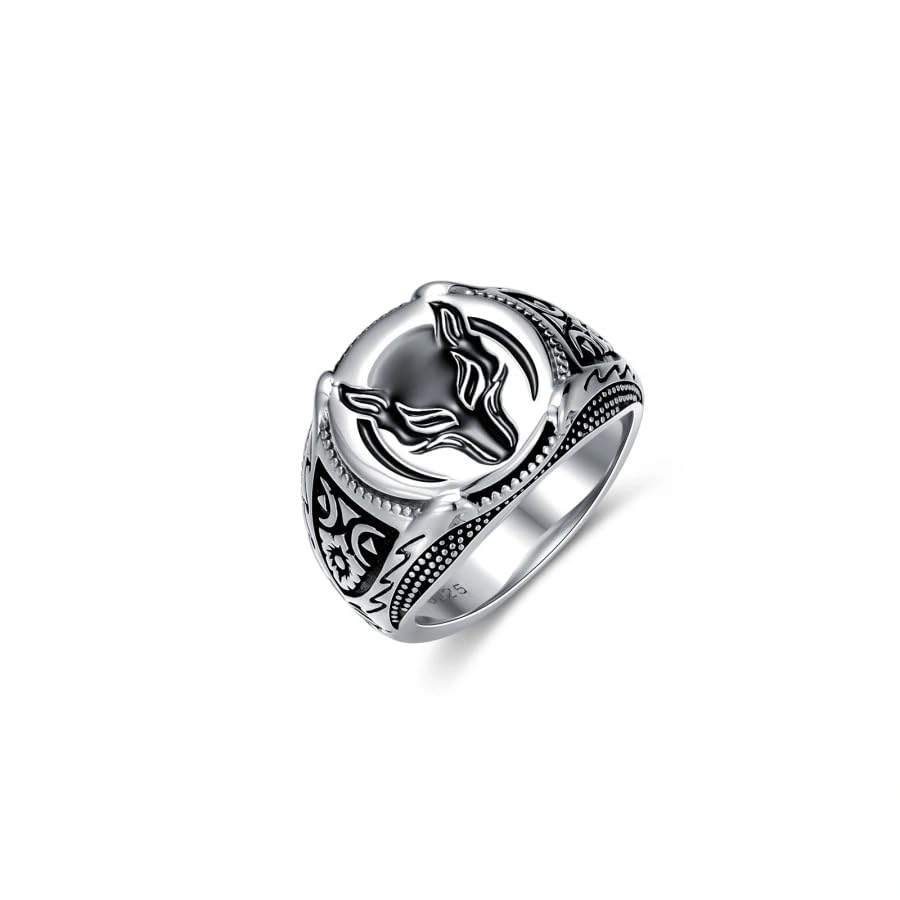 Wolf Ring for Men Sterling Silver Viking Rings Wizard Warrior Hunter Wolf Head Gift for Men (13)
