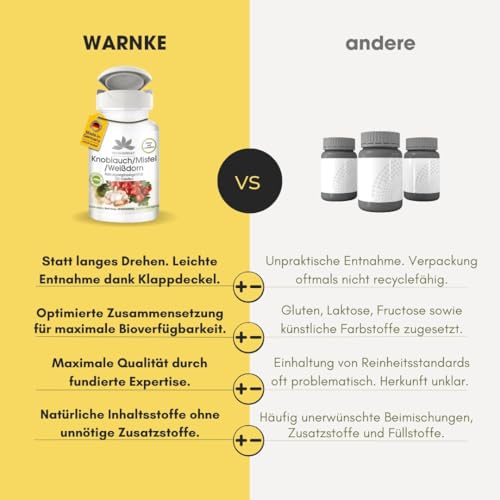 Knoblauch Mistel Weißdorn - 120 Tabletten mit Vitamin C, Hochdosiert, Vegan | HERBADIREKT by Warnke Vitalstoffe - Deutsche Apothekenqualität