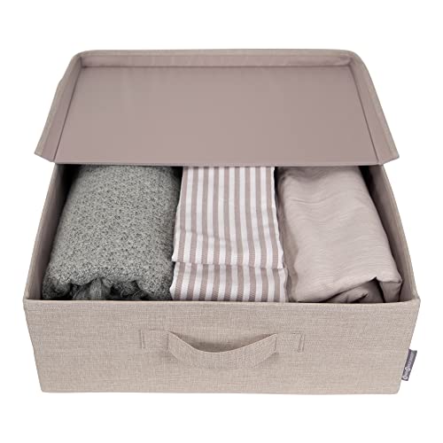 BIGSO Unterbett Aufbewahrungsbox – faltbare Box mit Griffen für Decken, Kleidung, Kissen, Spielzeug und mehr – Aufbewahrungslösung aus Polyester und Pappe – beige