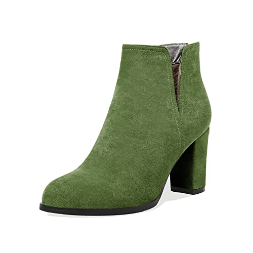 Zamikoo Women's Ankle Boots, Chunky Heel Round Toe Ankle Booties, Dressy Comfortable Block Heel Fall Boots Back Zip 3.5 Inch with Fur