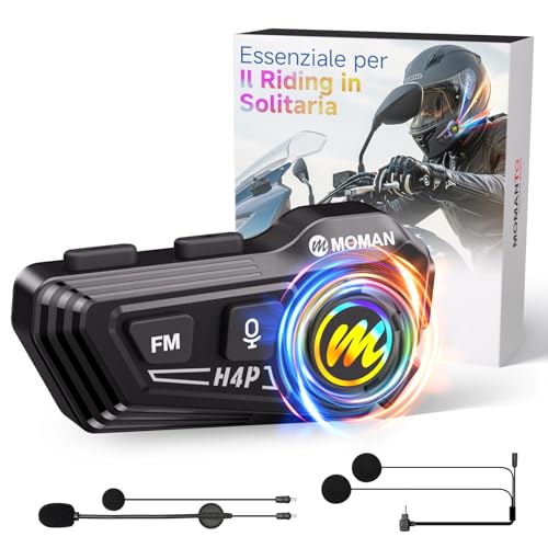 Moman Auricolare Casco Moto-1000mAh Batteria, RS-H4P Cuffie Casco Moto Doppia Riduzione del Rumore...