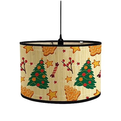 Pantallas de Lámpara Colgante de Techo Modernas Forma de Tambor, Patrón Navideño Vintage Pantalla de Lámpara de Pie Y Mesa para Dormitorio, Sala de Estar, Cocina, Pasillo, Salón (Árbol de Navidad)