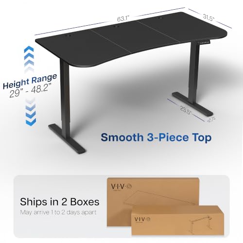 Image of VIVO Electric 63 x 32 in Standing Desk, Memory Height Adjustment, 1B Series, Holds 220 lbs, Black Top Black Frame, DESK-KIT-1B1B