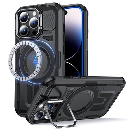 Coque iPhone 14 Pro MagSafe antichoc militaire robuste avec support caméra intégré noir
