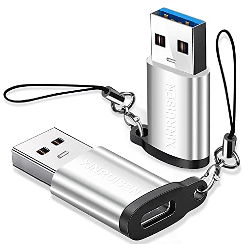 XINRUISEN USB C Buchse auf USB A Stecker Adapter 2-Stück,Typ C Ladegerät Ladekabel Ladeadapter für iPhone 11 12 13 14 Mini Pro Max XR SE 2020, Samsung Galaxy 21 S20 S21 Plus Ultra FE MacBook Pro Cover