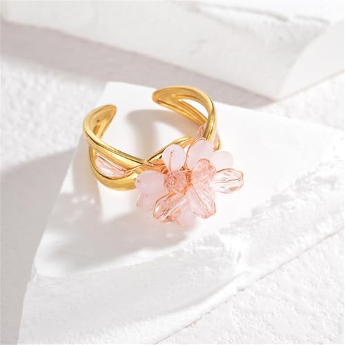 Crystal Flower Statement Ring for Women Stainless Steel Wrap Open Band Rings Geometry Flowers Wedding Engagement Promsie Finger Bands Jewelry3