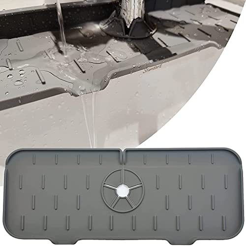 Silicon Faucet Handle Drip Catcher and Drying Mat for Kitchen, Bathroom and RV sink, Kitchen Faucet Sink Splash Guard, Silicone Faucet Handle Drip Catcher Tray, Sink Draining Pad Behind Faucet, Gray