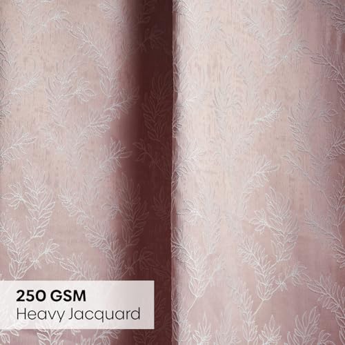 Image of haus & kinder Printed Jacquard Door Curtains 7 Feet Long Pack of 2 Door Curtains, 7 Feet Curtains for Door (Whispering Willow, Pink Floral 130x213 CM)