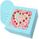 Bakepacker 36pcs 8x8x5 Inches Cake Boxes with Window 18-Packs Light Blue 8 Inch Bakery Boxes (18 Cake Boxes +18 Cake Boards Included)
