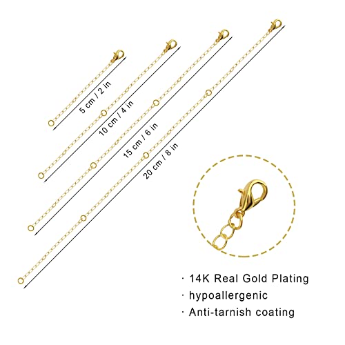 AIEX Necklace Extender, Necklace Extenders Gold Stainless Steel Gold Chain Gold Necklace Extender Extension Chains for Jewelry Gold Necklace Bracelet Anklet (2 4 6 8 Inches, 4pcs) - Image 3