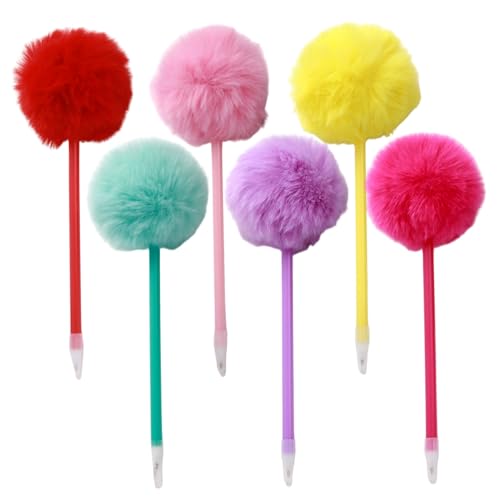 Bolígrafos con pompón de peluche para niñas pack de 6 unidades escolares