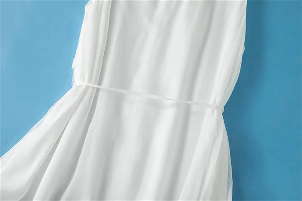 Women Silk Dresses Solid Color Sleeveless Long Dress