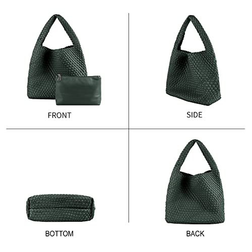 Image of Woven Tote Bag for Women with Purse, Vegan Leather Hobo Bags Large Handmade Underarm Shoulder Bag