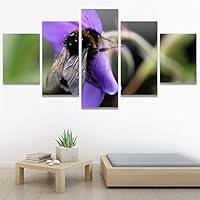 SIGNWIN 5 Panel Canvas Wall Art Bee Closeup Colorful Decorative Elements Fine Art Home Office Insects for Home Decorations Ready to Hang - 60