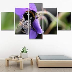 SIGNWIN 5 Panel Canvas Wall Art Bee Closeup...