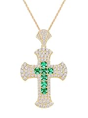 Gold - Chunky Cross(Unisex) - Moissanite & Emerald