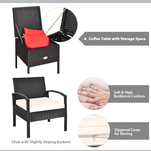 LIFEZEAL Juego de Muebles de jardín de poliratán, 3 Piezas, Conjunto de sillas de balcón con Mesa de ratán, Grupo de Asientos de jardín con Cojines de Asiento para Piscina y terraza - imagen 5