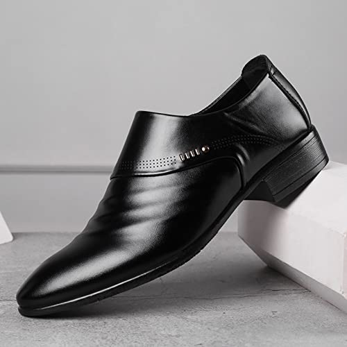 Kkpol Men's Black Dress Shoes Oxford Style Square Toe Formal Slip-On British Style Mens Work Shoes Best Dress Shoes, 10.5 #TOP6