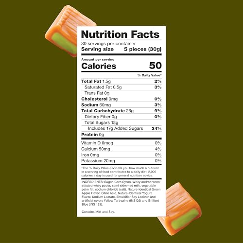 Caramel Cubes Candy - 2 Pound Bulk Pack (About 150 Count) - Green Apple Filling - Individually Wrapped