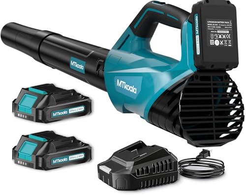 Image of Leaf Blower, 2 * 2.6AH Batteries and Fast Charger, 450CFM &150MPH-Blue