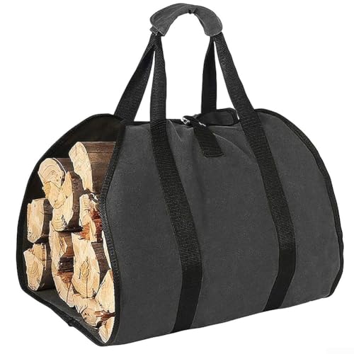HEIBTENY Sac de transport pliable pour bûches en bois renforcé épais, imperméable, résistant à l'abrasion et à la saleté, adapté pour les poêles à bois et le camping en plein air (noir)