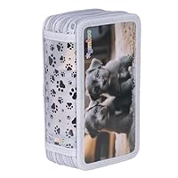 gimboo Schulmäppchen mit Zubehör/Federmäppchen mit großem Fassungsvermögen/Mit 3 Fächer/Federtasche Federmäppchen Stifteetui/Motiv - KLEINE Hunde/Für Kinder Jungen Mädchen