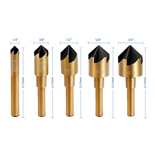 Aleric AMY-10 Countersink Drill Bit Set,High Speed Steel Counter Sinker Drill Bit 5Pcs 5 Flute 6Mm Hex Shank thumb #2