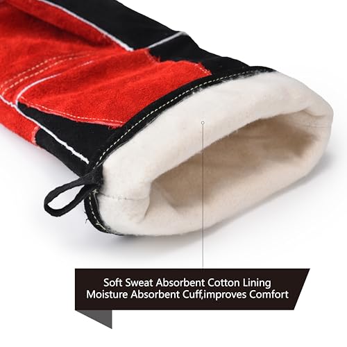 Guantes soldados de cuero contra quemaduras de fuego en horno y estufa 5