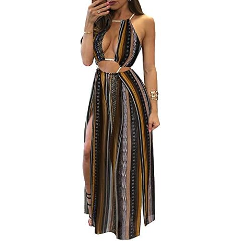 BIUBIU Women's Sexy Boho Floral Halter Summer Maxi Dress Beach Party Split Cover Up Swimsuit Outfit 2024 (Color Stripes,L) Cover
