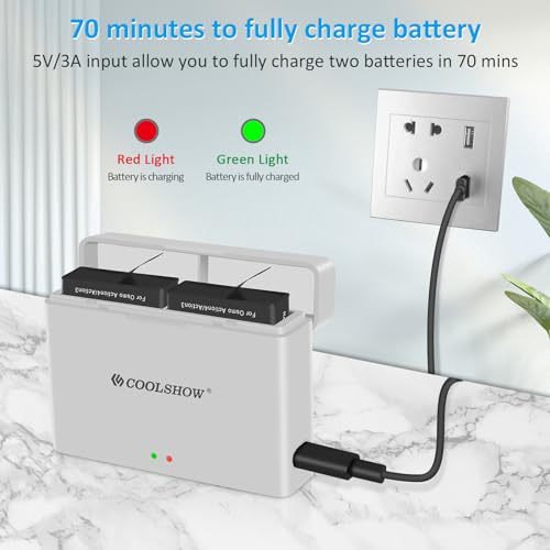 COOLSHOW Osmo Action 4/3 Extreme Battery 2 Packs 18000mAh and Dual Osmo Action Battery Charger Storage Battery Box Design Combo Compatible with DJI Osmo Action 4,Osmo Action 3 - Image 3