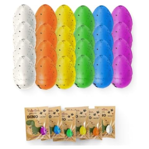 BOGAZNET Pack of 24 Dino Eggs Party Favors – 24PCS Dinosaur Eggs and 24 Hatching Cards for Dinosaur Birthday Party Supplies Funny Dinosaur Party Favors Cover