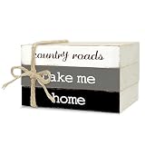 Decorative Books for Home Decor, Rustic Wood Book Stack for Table Decor, Country Roads Take Me Home Decoration Books for Living Room Bookshelf, Farmhouse Stacked Books Decoration (L65)
