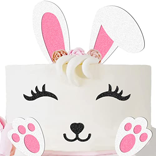 Bunny Cake Topper Bunny Ears Paws Cake Set Cake Decorations For Bunny Themed Birthday Party(Bunny) #TOP7