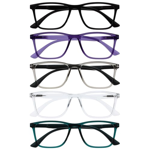 OPULIZE NYX Occhiali luce blu donna e uomo - Occhiali da lettura Antibagliore - Occhiali per computer - Confezione da 5 - Protezione UV - Rettangolare - Nero Viola Grigio Chiaro Turchese - + 2.50