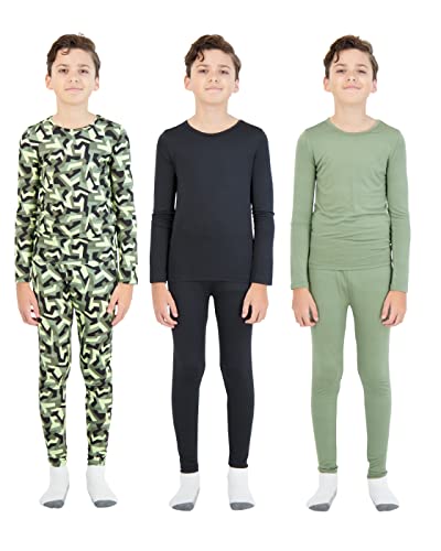 Arctic Layerz Boys Thermal Underwear Set For Kids And Toddlers 3 Pack Base Layer Long Johns Sets 6 Piece Multipack With Long Sleeve Tops And Leggings (Green, 3T) #TOP19