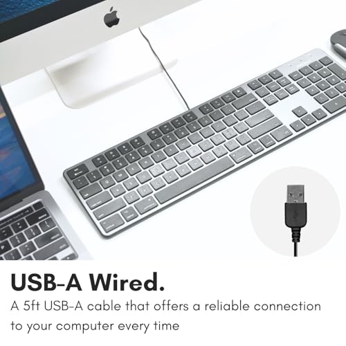 Macally Slim USB Wired Keyboard for Mac - Full Size Apple Key Board - Scissor Keycaps for Mac mini, MacBook Pro, MacBook Air, iMac Keyboard USB C.