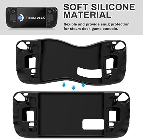 BestFire Steam Deck Case with 2-Pack Screen Protector Glass for Steam Deck Silicone Skin Vinyl Shockproof Protective Cover Case Non-Slip Anti-Collision Accessories Compatible with Steam Deck Console
